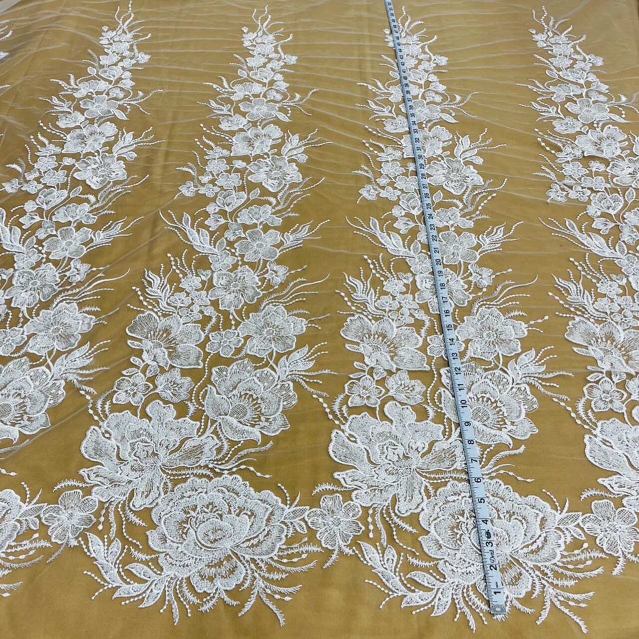 1 Yard Exquisite Beaded Lace Fabric Embroidered on 100% Polyester Net Mesh White
